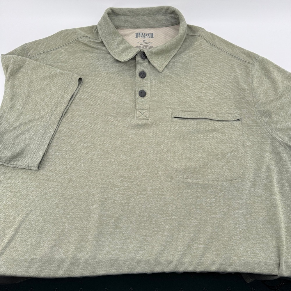 Duluth Trading Co Polo Shirt Men 2XL‎ Sage Green Heather Zipper Pocket Performan